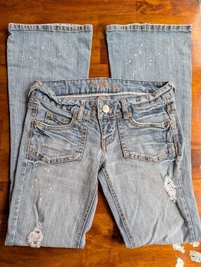 Rue 21 Y2K Junior's Premier Denim Distressed Flare Jeans Size 1/2